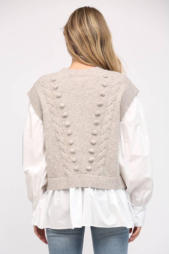 POM POM DETAIL TWOFER SWEATER FW15227: H.GREY / S