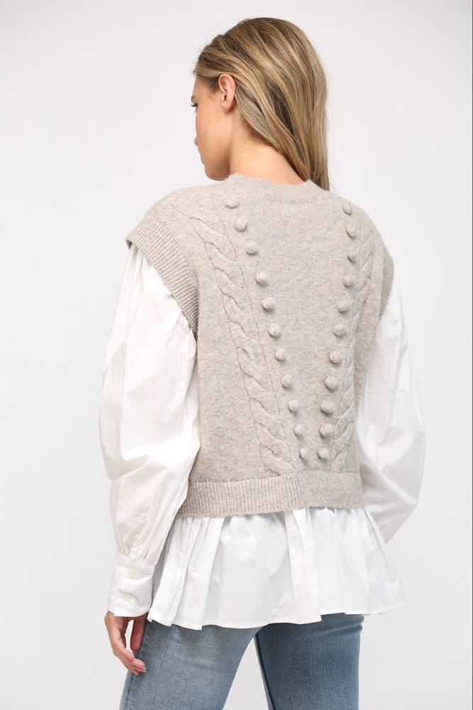 POM POM DETAIL TWOFER SWEATER FW15227: H.GREY / S