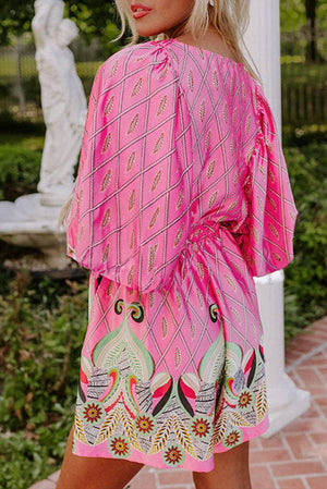 Paisley Geometric V-Neck Romper: Pink / S