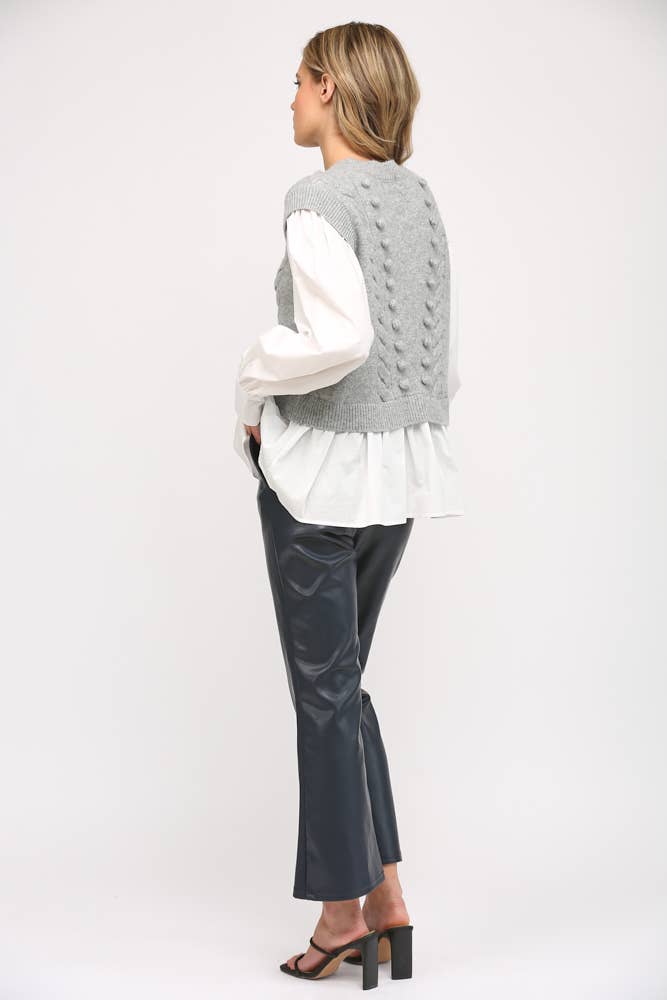 POM POM DETAIL TWOFER SWEATER FW15227: H.GREY / M