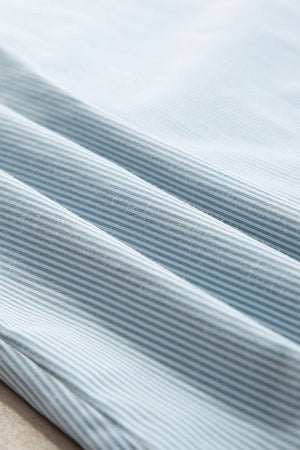 Stripe Lace Trim Buttoned Shirt: Sky Blue Stripe / L