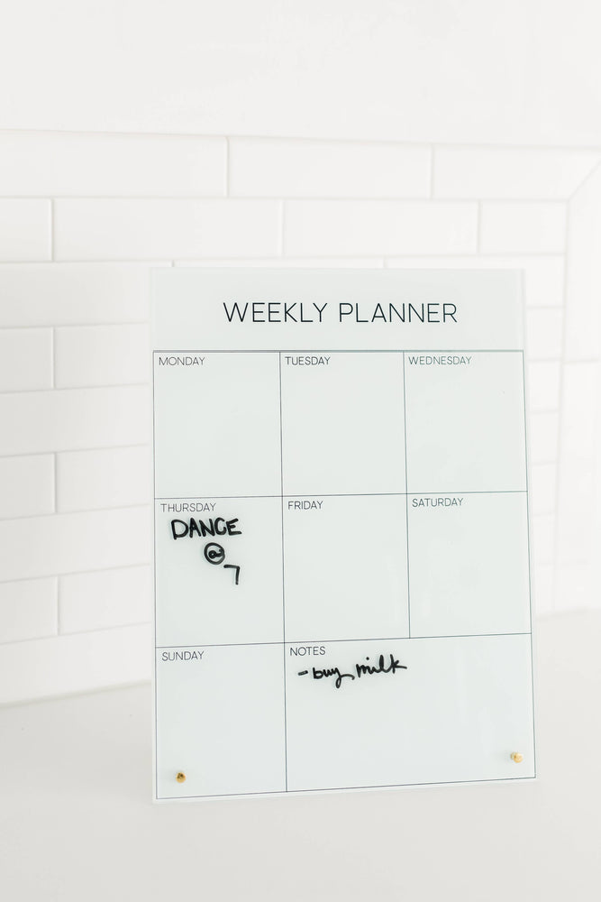 White Glass Magnetic Weekly Planner Dry Erase Board: 12x16