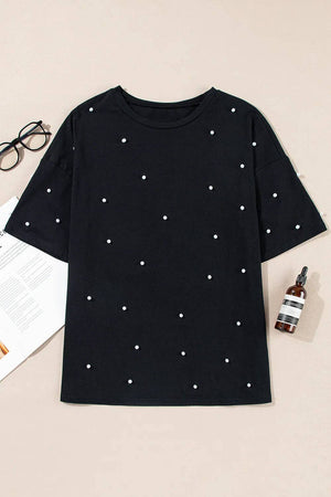 Pearl Drop Shoulder Crewneck T-Shirt: Black / L