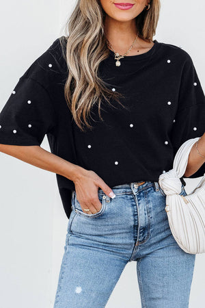 Pearl Drop Shoulder Crewneck T-Shirt: Black / L