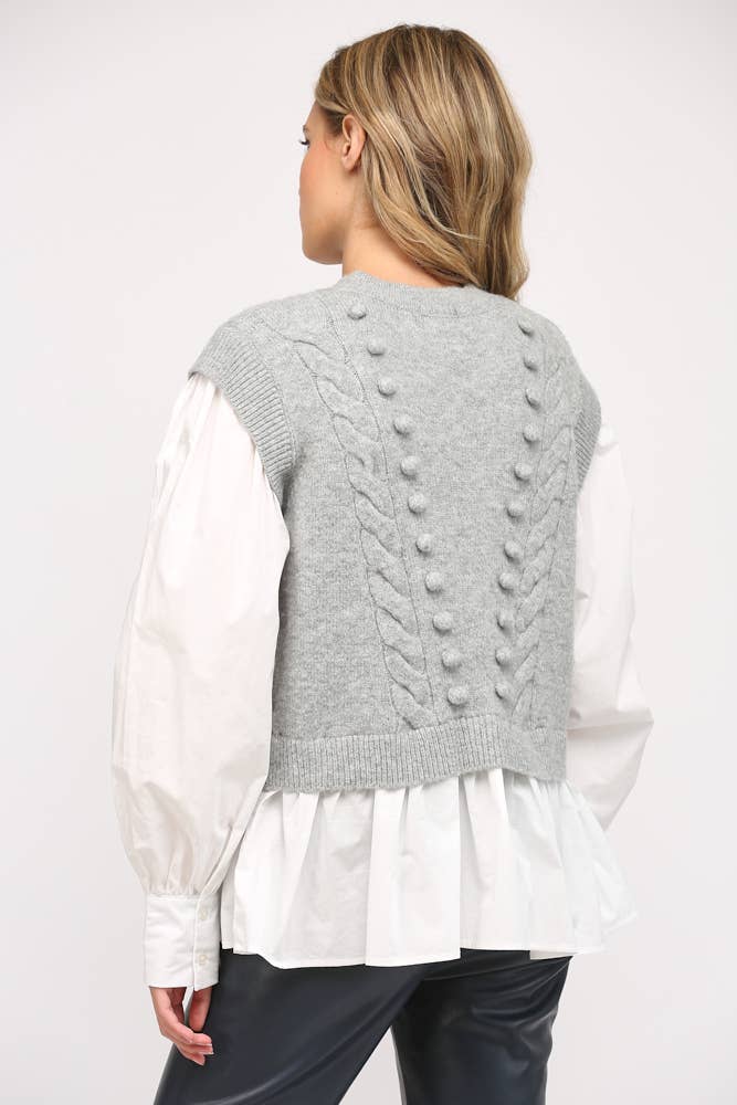 POM POM DETAIL TWOFER SWEATER FW15227: H.GREY / M