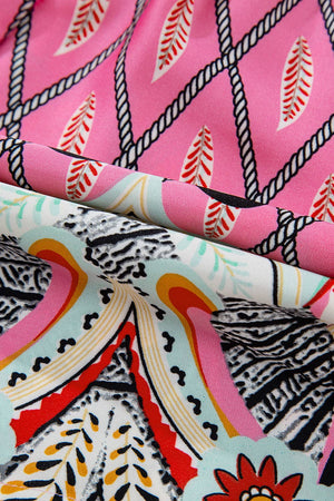 Paisley Geometric V-Neck Romper: Pink / S