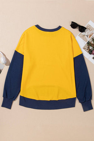 Colorblock Thumbhole Sleeve Sweatshirt: Yellow / L