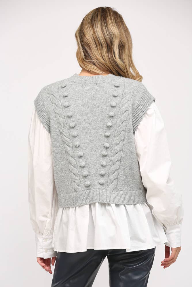 POM POM DETAIL TWOFER SWEATER FW15227: H.GREY / S