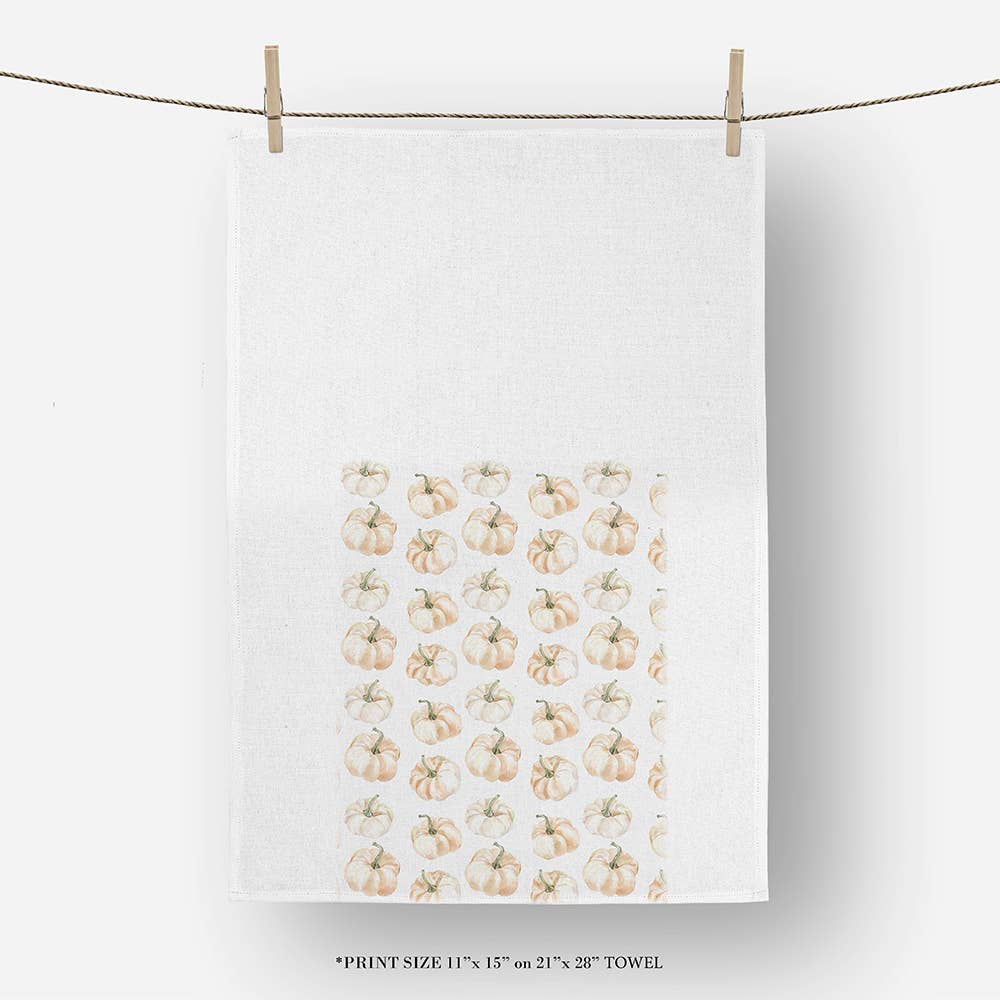 Pumpkin Pattern Tea Towel: White