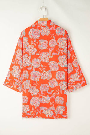 Floral Buttoned Shirt Mini Dress: Red / L