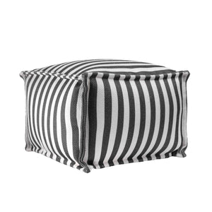 Porto Striped Indoor/Outdoor Filled Ottoman Pouf: Blue / 14" H x 20" W x 20" D