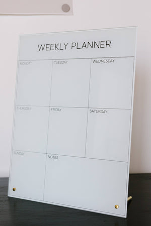 White Glass Magnetic Weekly Planner Dry Erase Board: 12x16