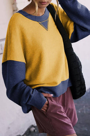 Colorblock Thumbhole Sleeve Sweatshirt: Yellow / L
