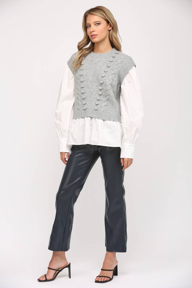 POM POM DETAIL TWOFER SWEATER FW15227: H.GREY / M