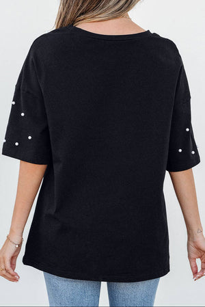 Pearl Drop Shoulder Crewneck T-Shirt: Black / L