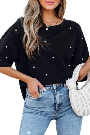 Pearl Drop Shoulder Crewneck T-Shirt: Black / L