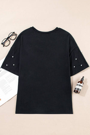 Pearl Drop Shoulder Crewneck T-Shirt: Black / L