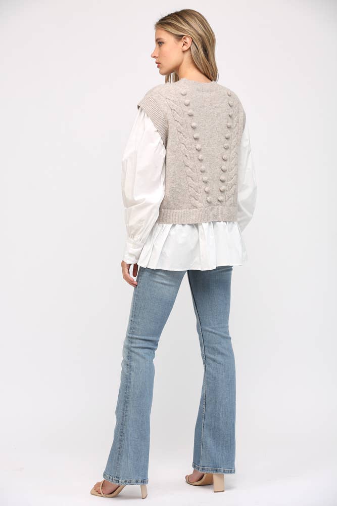 POM POM DETAIL TWOFER SWEATER FW15227: H.GREY / L