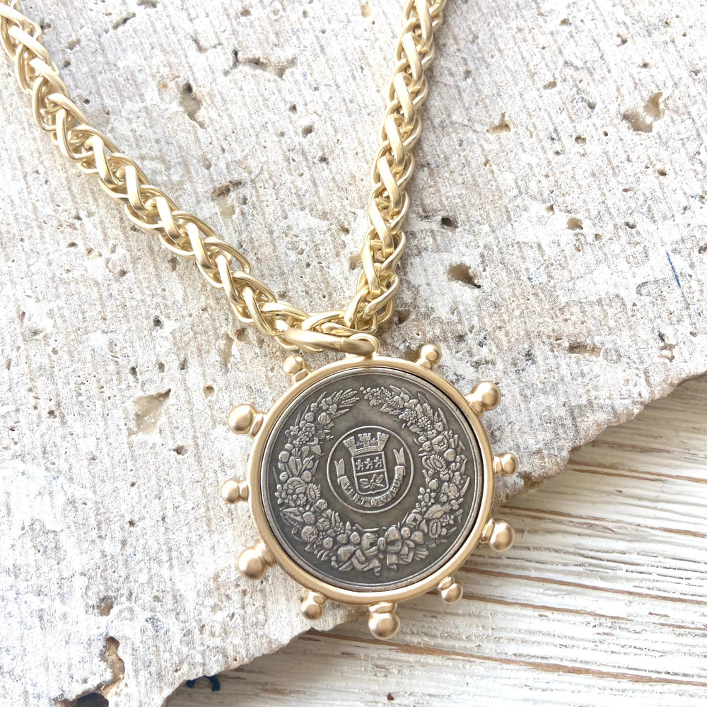 French Bee Coin Necklace