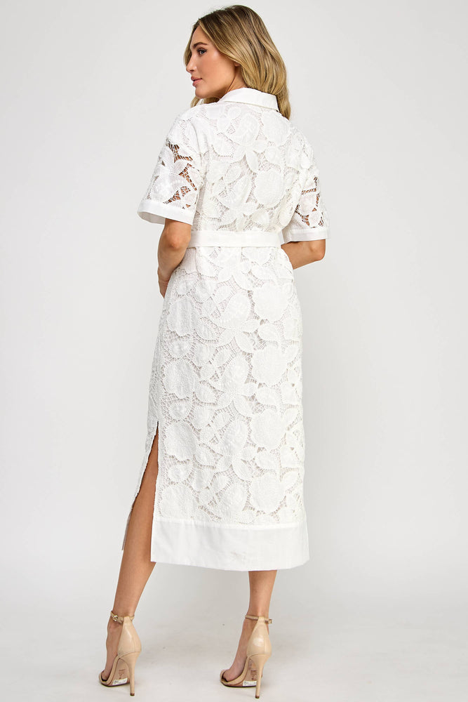 TD-10177-6 LACE MIDI SHIRT DRESS OFF WHITE: S