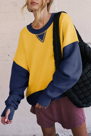 Colorblock Thumbhole Sleeve Sweatshirt: Yellow / L