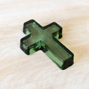 Cross Glass Decor   Green   4x5.5