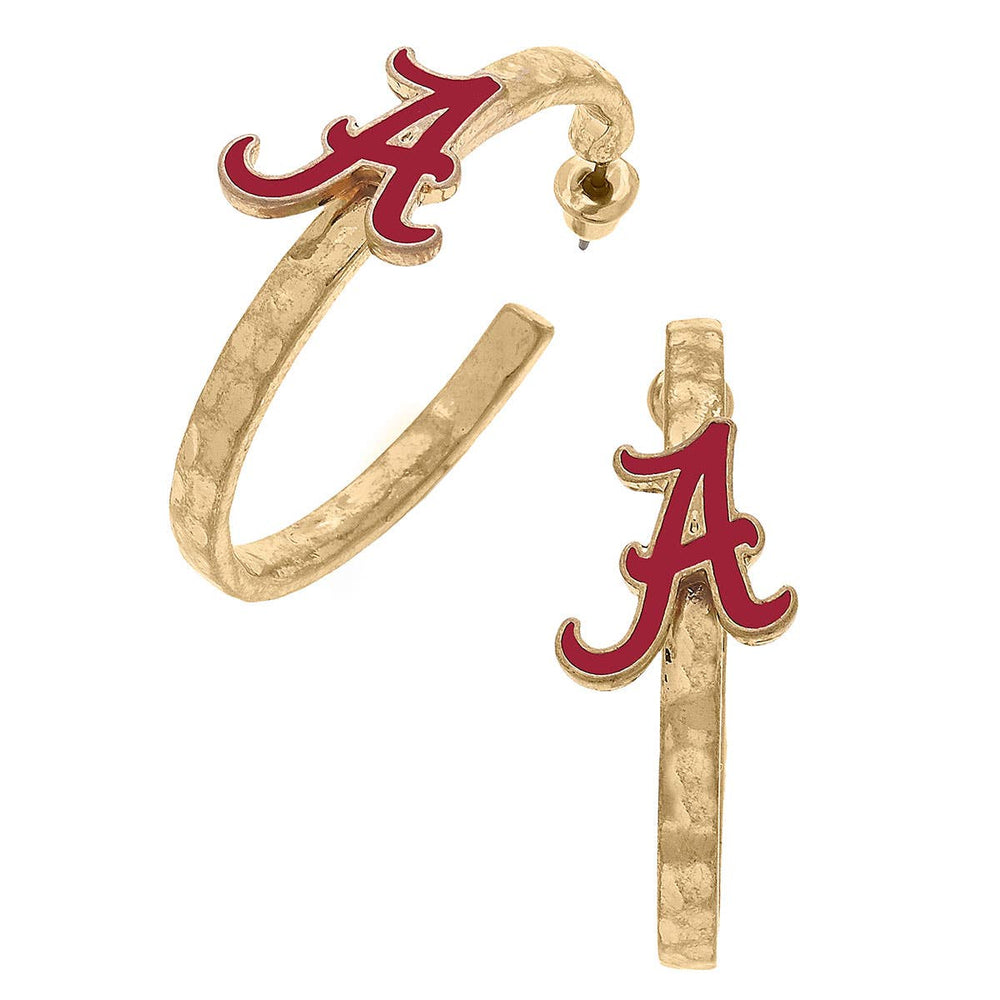 
            
                Load image into Gallery viewer, Alabama Crimson Tide Enamel Logo Hoop Earrings in Crimson
            
        