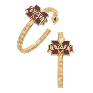 Mississippi State Bulldogs Enamel Logo Hoop Earrings in Maro