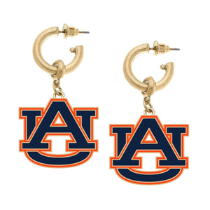 Auburn Tigers Enamel Drop Hoop  Earrings in Navy/Orange