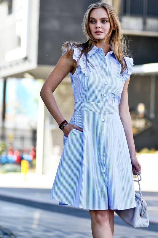 Striped Ruffle Sleeve Dress