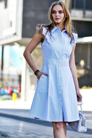 Striped Ruffle Sleeve Dress