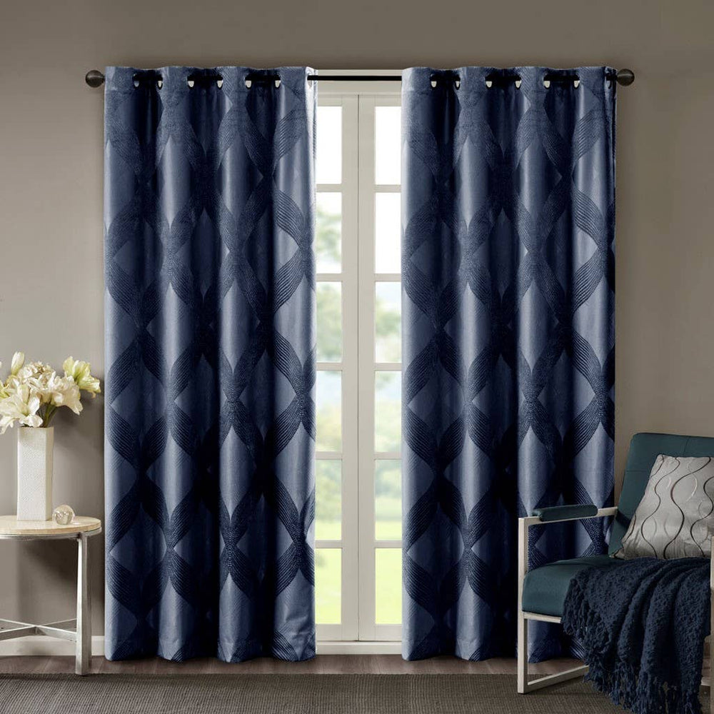 Ogee Window Curtain, Navy Blue