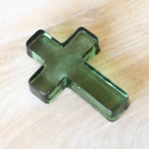 Cross Glass Decor   Green   4x5.5