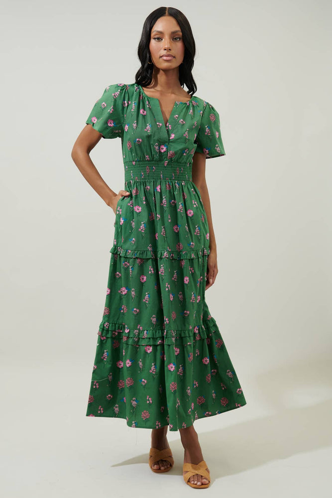 
            
                Load image into Gallery viewer, Trini Floral Palmer Poplin Tiered Maxi Dress
            
        