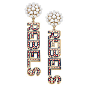Ole Miss Rebels Pearl Cluster Dotted Enamel Drop Earrings in
