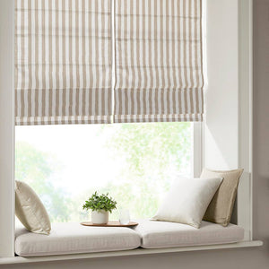 Cordless Stripe Foamback Roman Shade, Taupe